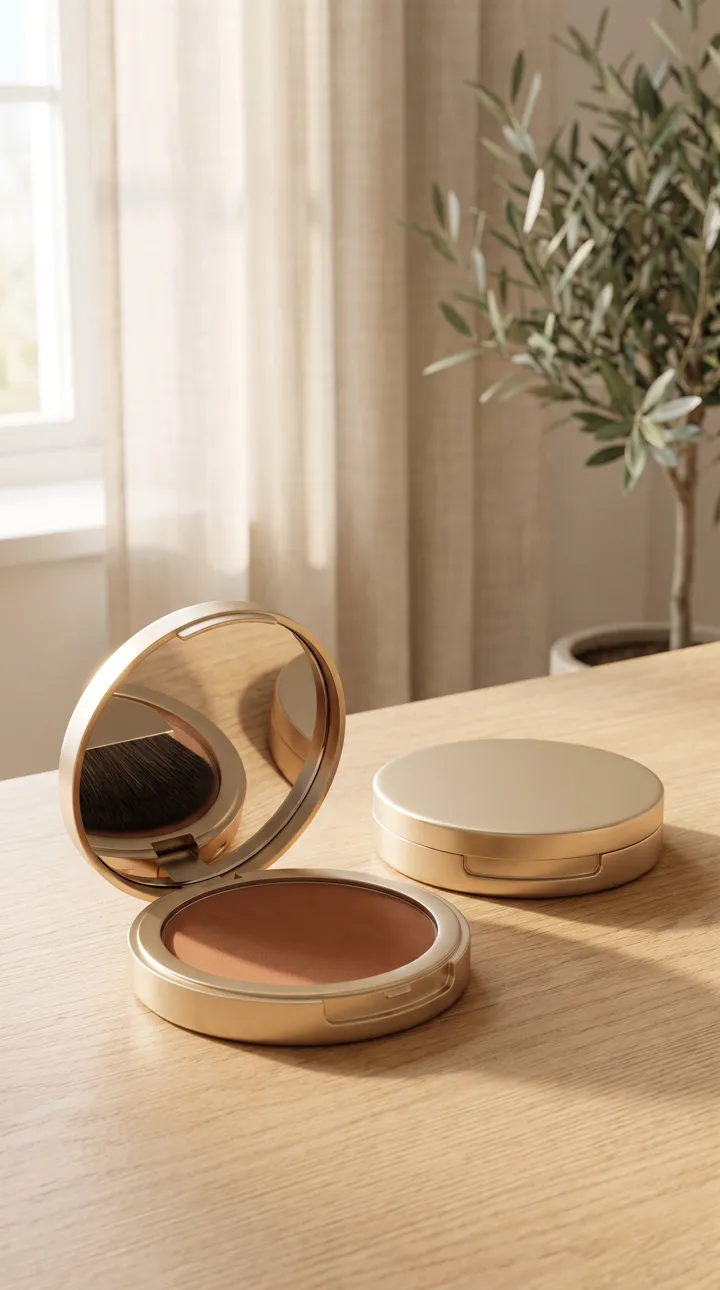 The Rootwell compact, open, with a blank lid